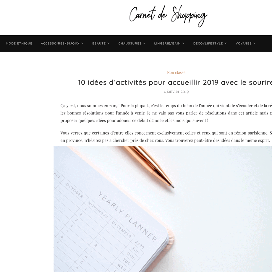 article carnet de shopping